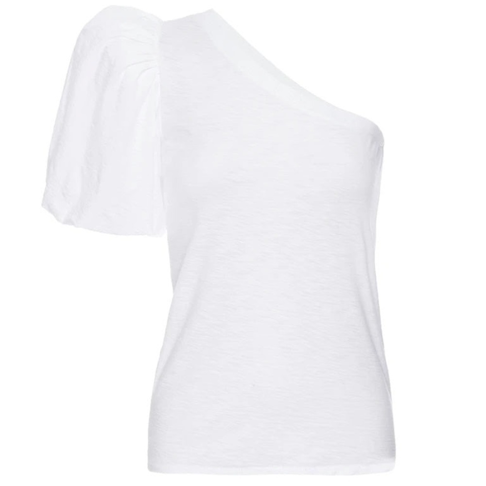 Nation LTD - Raina Balloon Sleeve One Shoulder Tee in White/Cream - Picture 2 of 6
